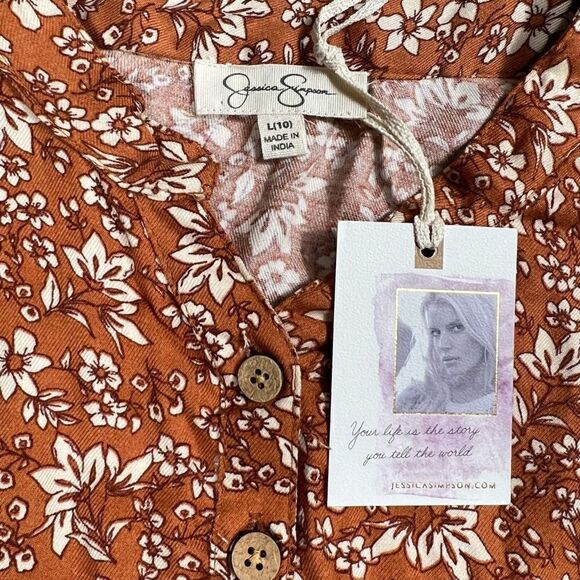 Jessica Simpson Floral Button Down Smock Waist Tunic Skirt Top, Girls L (10) - Picture 8 of 11